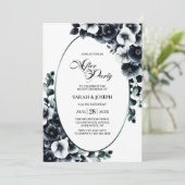 Invitation Mariage floral noir et blanc élégant après la fête (Debout devant)