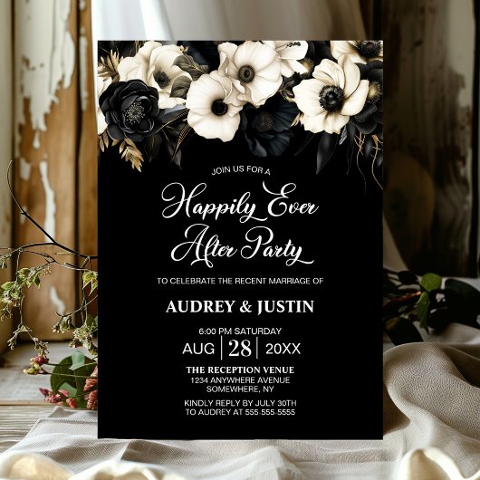 Invitation Mariage floral noir et blanc élégant après la fête
