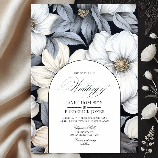 Invitation Mariage floral noir et blanc intemporel