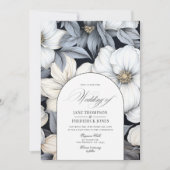 Invitation Mariage floral noir et blanc intemporel (Devant)