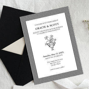 Invitation Mariage floral noir et blanc mince