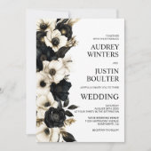 Invitation Mariage floral noir et blanc moderne (Devant)