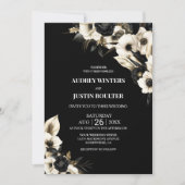 Invitation Mariage floral noir et blanc moderne (Devant)