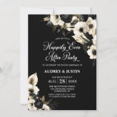 Invitation Mariage floral noir et blanc moderne après la fête (Devant)