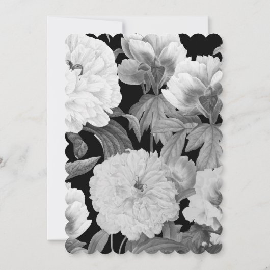 Invitation Mariage floral noir et blanc Peonies d'aquarelle (Dos)