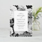 Invitation Mariage floral noir et blanc Peonies d'aquarelle (Debout devant)