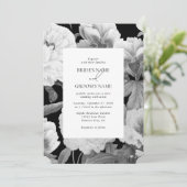 Invitation Mariage floral noir et blanc Peonies d'aquarelle (Debout devant)