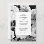 Invitation Mariage floral noir et blanc Peonies d'aquarelle (Devant)