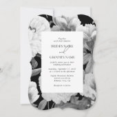 Invitation Mariage floral noir et blanc Peonies d'aquarelle (Devant)