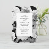 Invitation Mariage floral noir et blanc Peonies d'aquarelle (Debout devant)