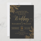 Invitation Mariage floral noir et or (Devant)