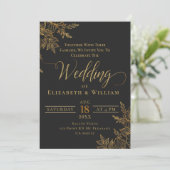 Invitation Mariage floral noir et or (Debout devant)
