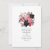 Invitation Mariage floral noir et rose (Devant)