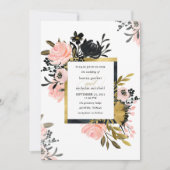 Invitation Mariage floral noir et rose (Devant)