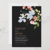 Invitation Mariage floral noir et rose simple Boho (Devant)