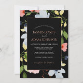 Invitation Mariage floral noir et rose simple Boho (Devant)