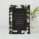 Invitation Mariage floral noir et rose simple Boho (Debout devant)