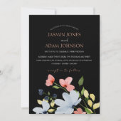 Invitation Mariage floral noir et rose simple Boho (Devant)