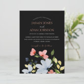 Invitation Mariage floral noir et rose simple Boho (Debout devant)