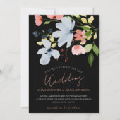 Invitation Mariage floral noir et rose simple Boho (Devant)