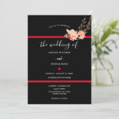 Invitation Mariage Floral Noir Et Rouge Moderne (Debout devant)