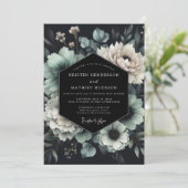 Invitation Mariage Floral Noir et Sarcelle (Debout devant)