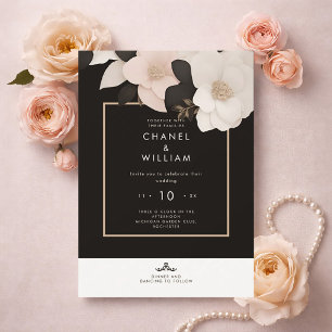 Invitation Mariage floral noir inspiré de Chanel