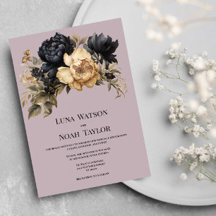 Invitation Mariage floral noir ivoire mauve rose