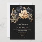 Invitation Mariage floral noir ivoire vert pivoine (Devant)