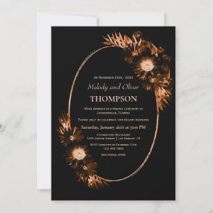 Invitation Mariage Floral Noir Maussade avec Orange Brûlé
