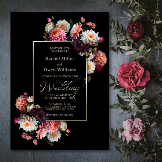 Invitation Mariage Floral noir moderne