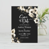 Invitation Mariage floral noir moderne Sauvez la date (Debout devant)
