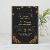 Invitation Mariage floral noir & or moderne (Debout devant)