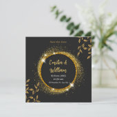 Invitation Mariage Floral Noir & Or Moderne Enregistrer La Da (Debout devant)