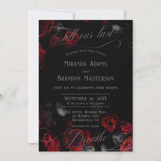 Invitation Mariage Floral noir rouge sur mesure (Devant)