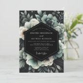 Invitation Mariage Floral Noir Sarcelle (Debout devant)