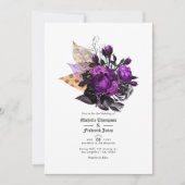 Invitation Mariage floral noir, violet et orange (Devant)