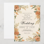 Invitation Mariage floral ocre (Devant / Derrière)