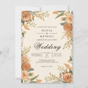 Invitation Mariage floral ocre