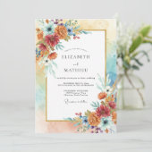 Invitation Mariage Floral Ocre Painter (Debout devant)