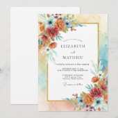 Invitation Mariage Floral Ocre Tableaux (Devant / Derrière)