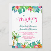 Invitation Mariage Floral Ombré Rose Turquoise Plage Tropical (Devant)