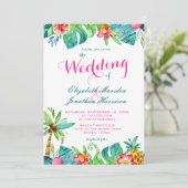Invitation Mariage Floral Ombré Rose Turquoise Plage Tropical (Debout devant)