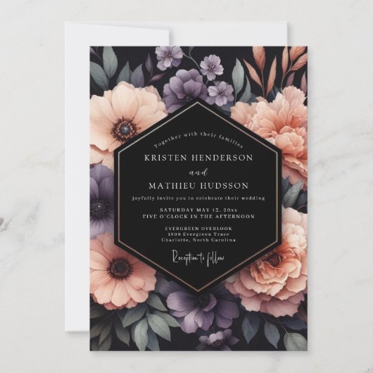 Invitation Mariage Floral Onyx Prune (Devant)