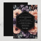 Invitation Mariage Floral Onyx Prune (Devant / Derrière)
