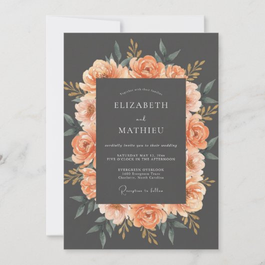Invitation Mariage Floral Opulent aux Pêches (Devant)