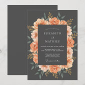 Invitation Mariage Floral Opulent aux Pêches (Devant / Derrière)
