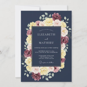 Invitation Mariage Floral Opulent Bleu Nuit