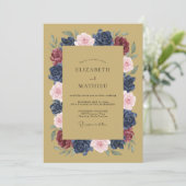 Invitation Mariage Floral Opulent Doré (Debout devant)