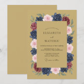 Invitation Mariage Floral Opulent Doré (Devant / Derrière)